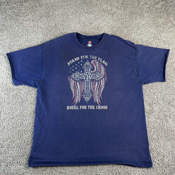 Yankees Stand For The Flag Shirt Mens 2XL Blue Hanes Patriotic Cross Graphic Tee - Picture 1 of 11